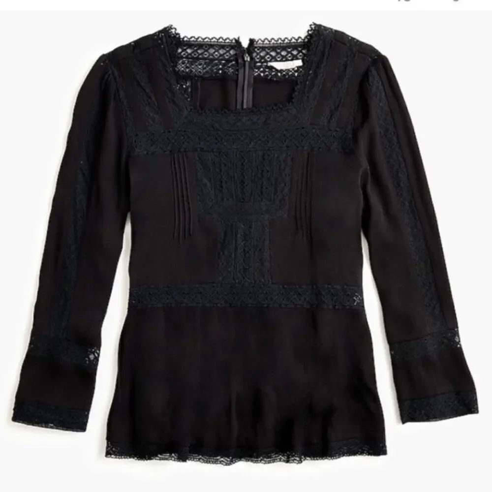 J. Crew Point Sur Lace Inset Peplum Top size 00 NEW Holiday Event Party